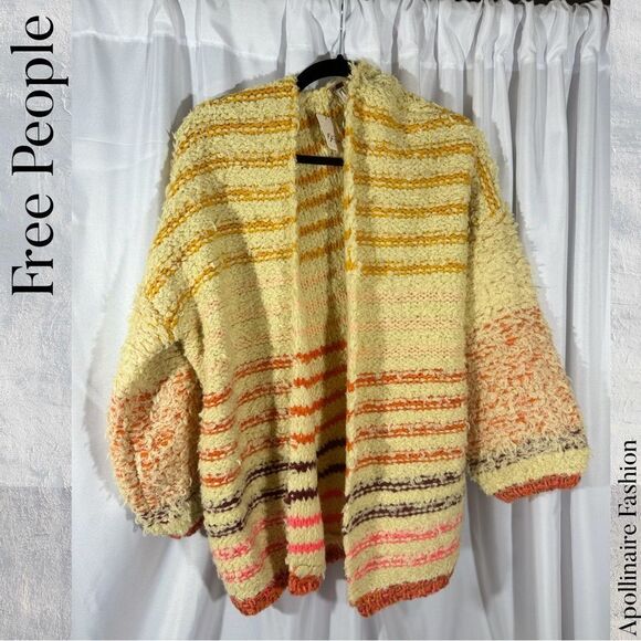 FREE PEOPLE RAINBOW FUZZ CARDI SWEATER IN CREAM COMBO NWT - Picture 5 of 9